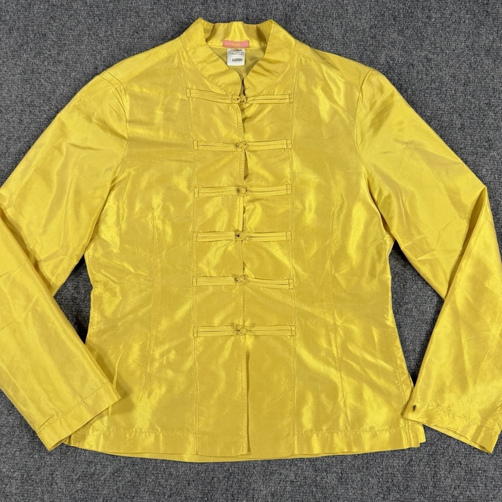 Dosa Silk Jacket Womens 1 Gold Yellow Tong Frog Button Vintage USA Bergdorf Read